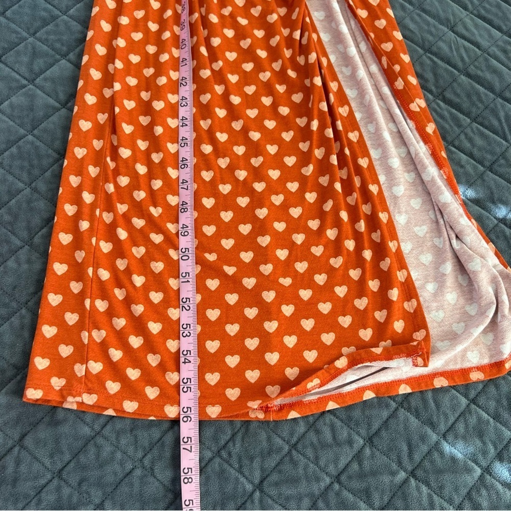 Free People Lakeside Dress Women’s XS Heart Printed Slit Midi Orange W - Picture 7 of 8